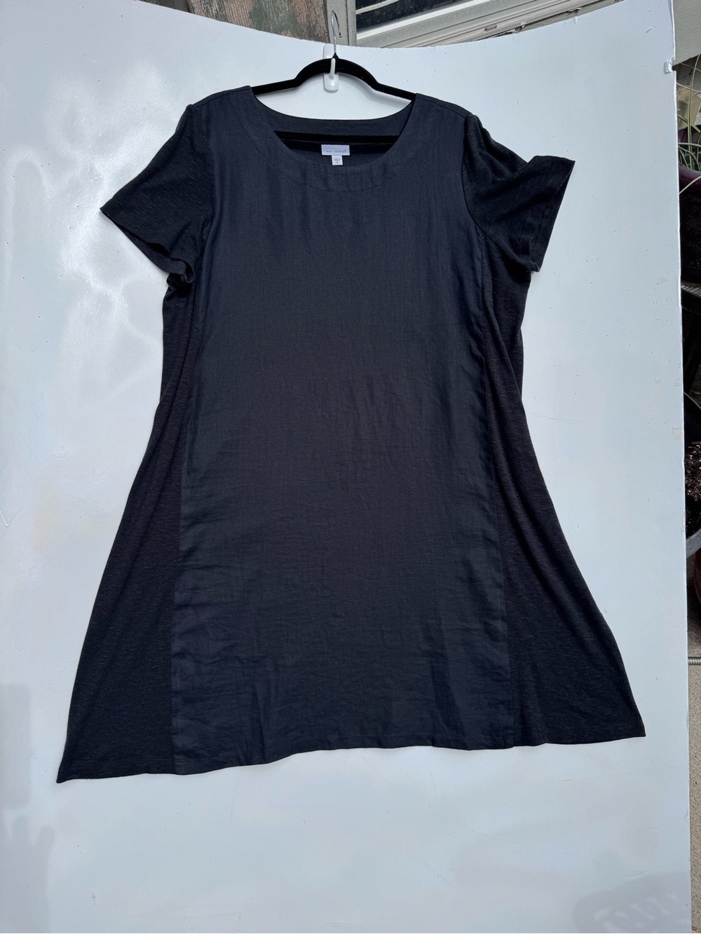 J Jill Linen & Black Short Sleeve Swing Dress Sz XL Office Church Casual